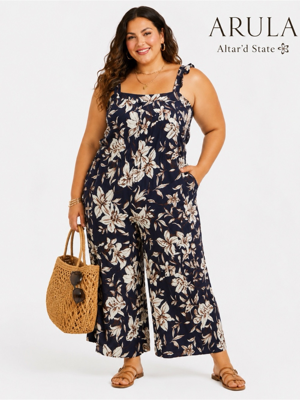 ARULA Altar’d State Floral Crop Wide Leg Jumpsuit